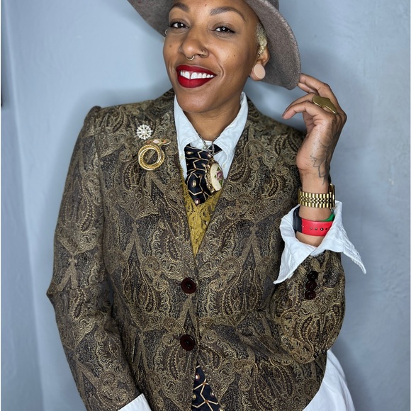 Vtg Grace Elements | brown and gold blazer 4 - Picture 1 of 8